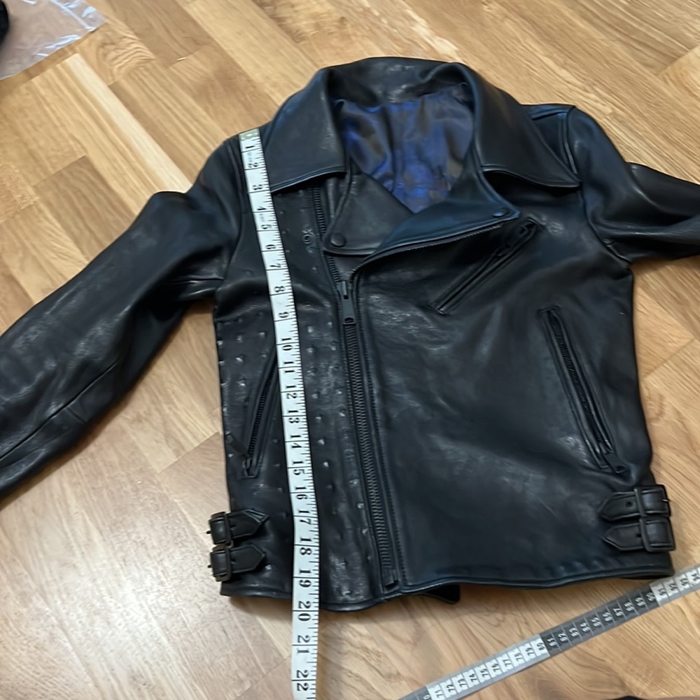 Black Genuine leather moto jacket - Picture 13 of 14